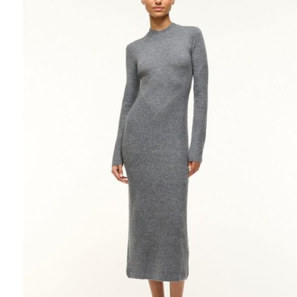 Staud Ramona Ribbed Wool-blend Sweater Knit Maxi Dress in Charcoal Grey - Picture 1 of 7